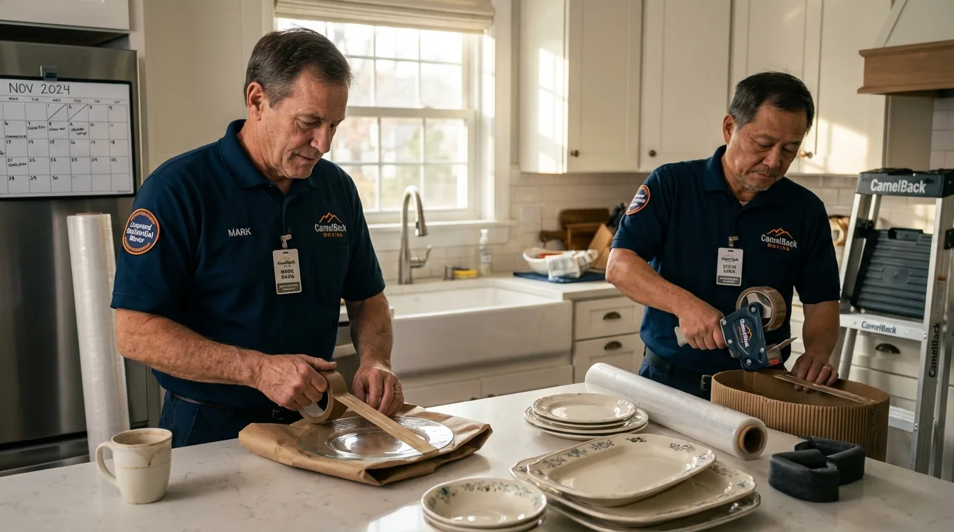 Professional crew packing kitchen dishware in Waretown, NJ